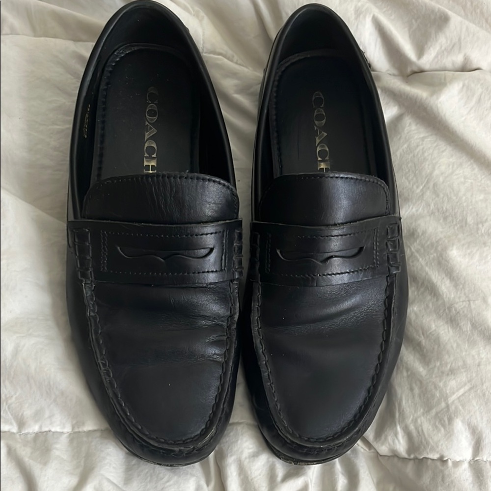Coach Black Leather Penny Loafers